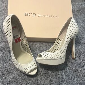 BCBGeneration White Peep Toe Heels